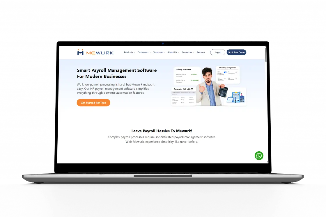 home page of Mewurk HR used as a top payroll system in Gujarat for MSMEs