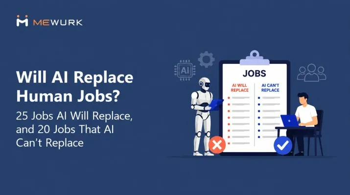 hero image with symbolic representation of concept will AI replace human jobs