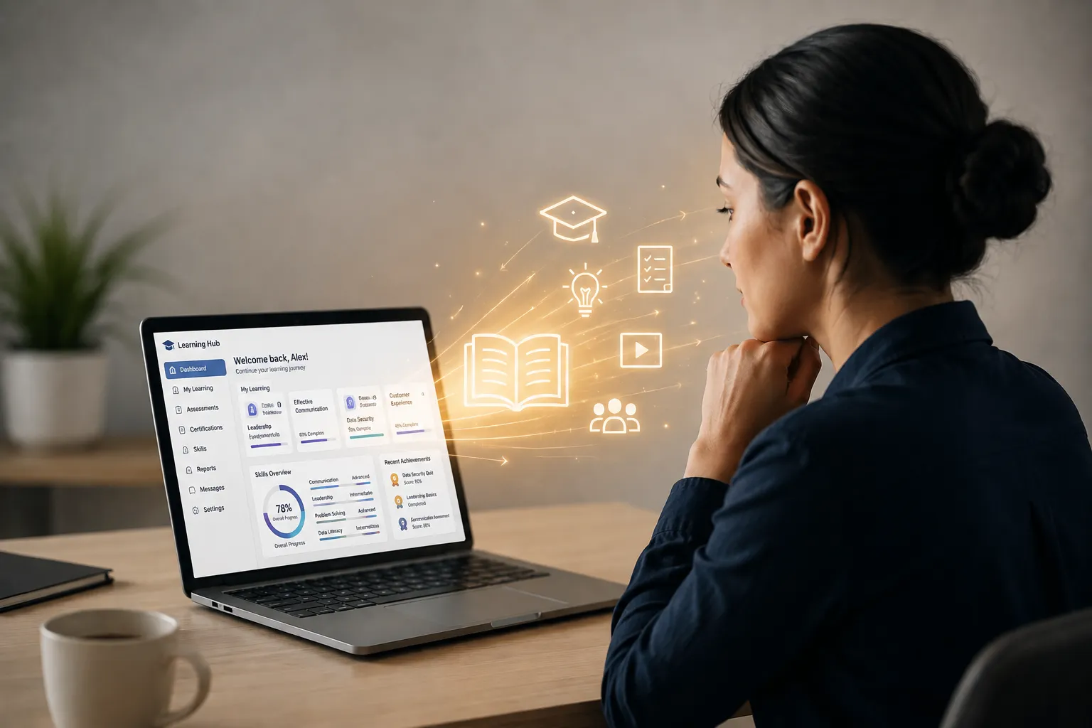 an employee using an hr learning management system to acquire knowledge