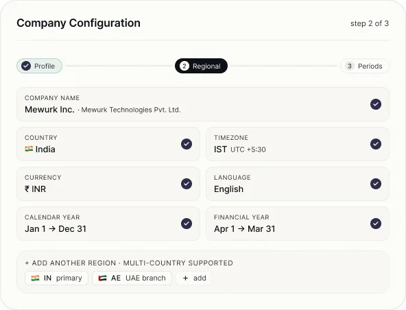Company configuration setup across regions in Mewurk HR software