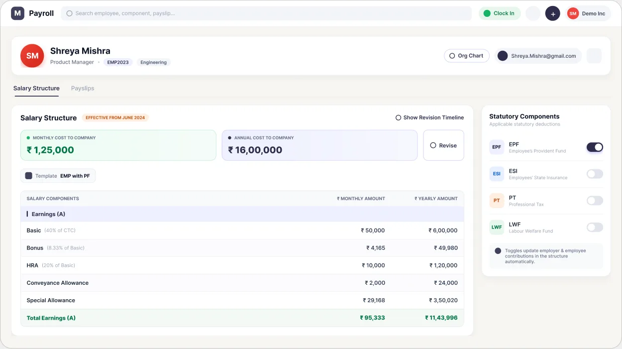 Mewurk payroll salary structure dashboard