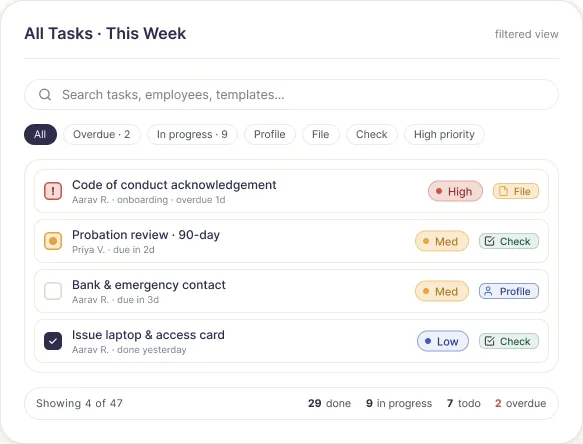 Smart task tracking and filtering view