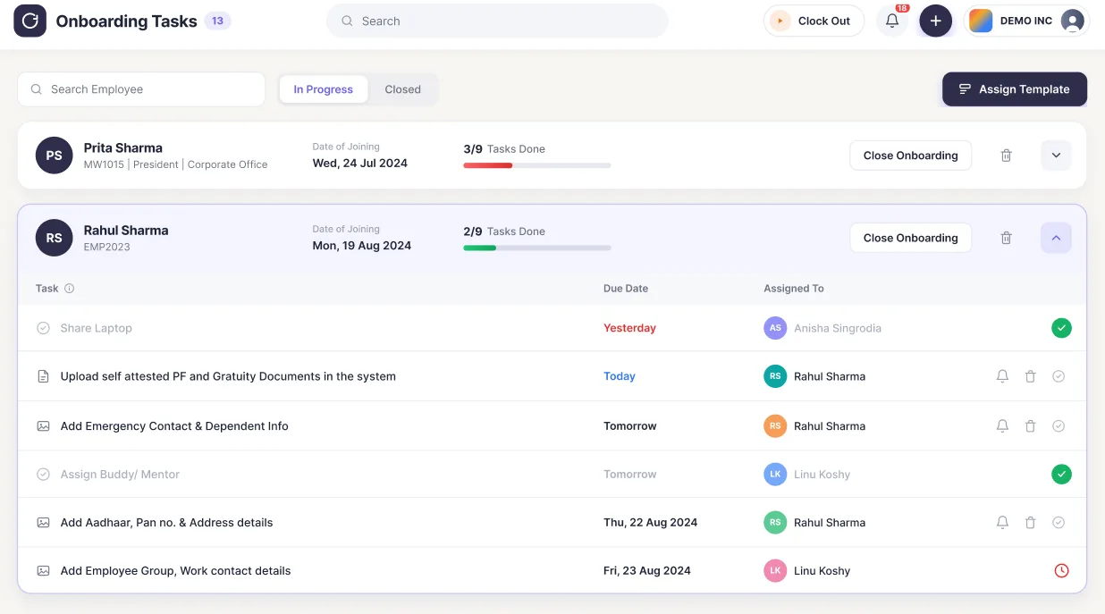 Mewurk onboarding tasks dashboard